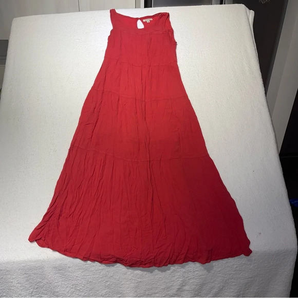 Max Studio Red Tiered Midi Dress with Pockets & Key Hole Back Small Cottagecore - Picture 3 of 12